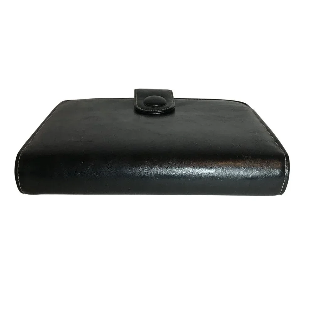 Black Leather Planner Organizer with Snap Closure